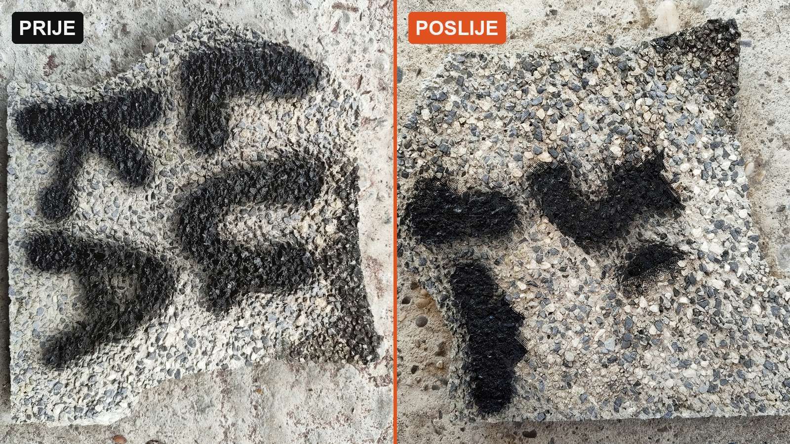 Before and after: laser graffiti removal from an exposed-aggregate stone surface — EKO HVOK
